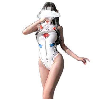 Imagem de SINMIUANIME Women's One-Piece Anime Swimsuit Party High Cut Bodysuit Cosplay Leotard Teddy Lingerie Set (White)