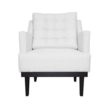 Imagem de Poltrona Decorativa Stefanie Com Base Madeira Tabaco Suede Branco - DS Estofados