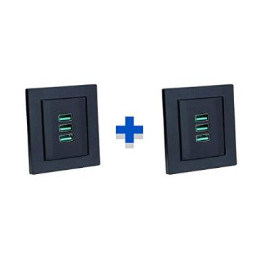 Imagem de Kit 2 Espelhos de Tomadas Duplo Reto com 3 Usb 5.2A COR:PRETO