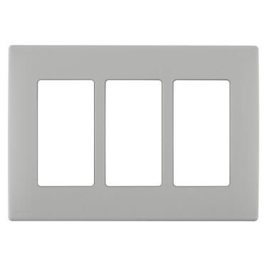 Imagem de Leviton Placa de parede REWP3-PG Renu de três entradas, sem parafusos, cinza