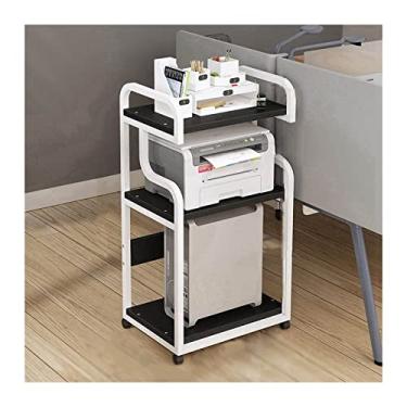 Imagem de Suporte de impressora móvel de 3 níveis com triturador de mesa de chão de rolamento Suporte de host de PC Prateleira de armazenamento ajustável sobre rodas para material de escritório Suporte de impressora de scanner de fax para mesa