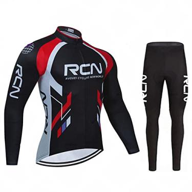 Imagem de Camisa de ciclismo de inverno equipe outono manga longa calças babador conjunto de lã térmica masculino terno de bicicleta esporte equitação MTB roupas de bicicleta, vermelho, 1