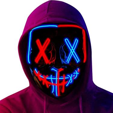 Imagem de Poptrend Halloween Mask LED Light up Mask Scary mask for Festival Cosplay Halloween Costume Masquerade Parties,Carnival,Gift (Red+Blue)