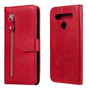 Imagem de HONGYAN Capa de telefone Para LG K41S / K51S Fashion Texture Zipper Horizontal Flip Capa de Couro com Suporte e Slots para Cartões e Carteira Capa protetora
