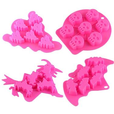 Imagem de MoldFun 4 peças/conjunto de bandeja de silicone em forma de fantasma de bruxa de caveira de Halloween para chocolate doce Gummy Ice Cube Jello Jelly Cake Mini Sabonete cera de giz derretido