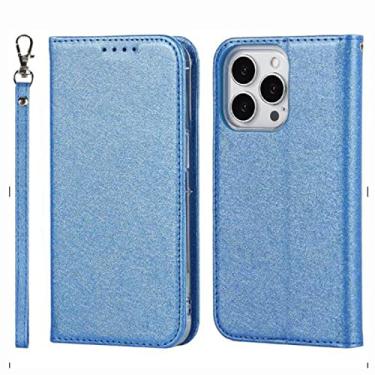 Imagem de YINGDAFENG Capa tipo carteira para iPhone 14/14 Pro/14 Plus/14 Pro Max, capa protetora magnética de couro PU suporte flip com slots para cartão alça de pulso à prova de choque TPU interno, azul, 14 6,1 polegadas