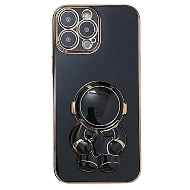 Imagem de Capa de astronauta branca para iPhone 14 Pro Max com suporte de desenho animado compatível com iPhone 13 11 12 Pro Max Mini XS X XR 7 8 Plus SE2 (preta, iPhone13 Pro Max)