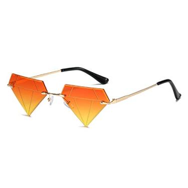 Imagem de Moda Diamante Óculos de Sol Sem Aro Feminino Masculino Olho de Gato Triângulo Óculos de Sol Festa Engraçado Óculos Feminino Gafas De Sol UV400,10, Tamanho Único