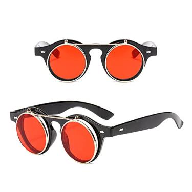 Imagem de Óculos de sol redondos Steampunk femininos masculinos com lente flip vintage designer retrô feminino óculos de sol UV400, 1, tamanho único