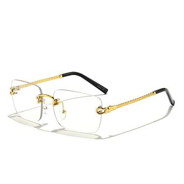 Imagem de Óculos de sol sem aro masculino quadrado vintage óculos de sol feminino com lentes 2.3 para condução UV400, C03 dourado transparente, tamanho único