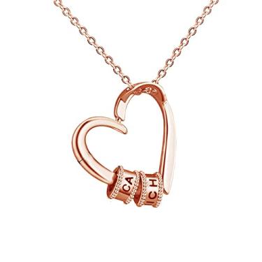 Imagem de DEECAS Colar com pingente de coração personalizado para mulheres com contas de liga e nome faça você mesmo, Zinco, Zircão