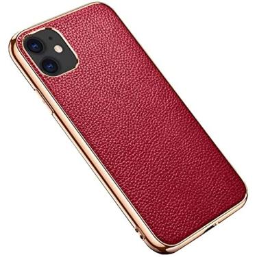 Imagem de DYIZU Capa de telefone com moldura galvanizada de couro, capa traseira ultrafina à prova de choque com tudo incluído para Apple iPhone 12 Pro Max (2020) 6,7 polegadas (cor: vermelho)