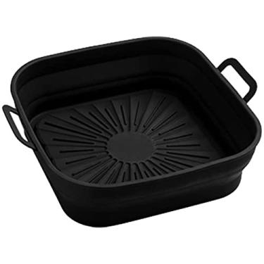 Imagem de fritadeira de ar de fácil limpeza resistente ao calor(8 Inches Black), Forros de fritadeira de ar de silicone quadrado com 2 unidades de 8 polegadas para fritadeira de ar reutilizável de 4 a 7 QT,