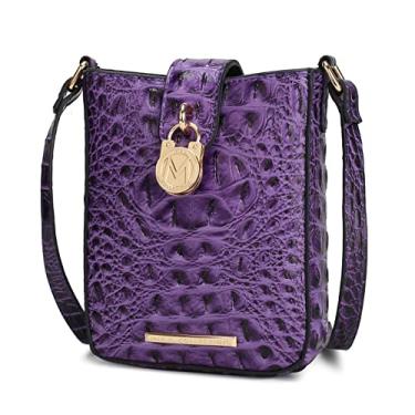 Imagem de MKF Collection Bolsa tiracolo feminina, couro vegano em relevo de crocodilo sintético, bolsa de ombro, bolsa de mão da Mia K, Roxo Avery, Medium