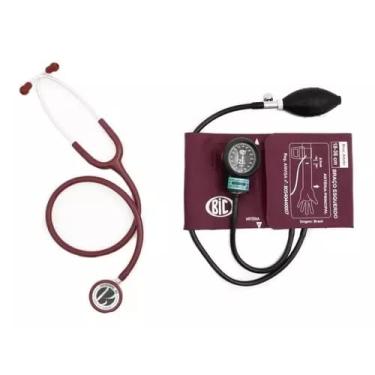 Imagem de Kit Medidor De Pressão Esfigmomanômetro Com Estetoscópio Bic (VINHO)