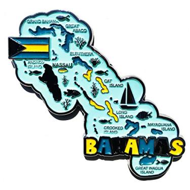 Imagem de Imã Bahamas – Imã Mapa Bahamas Bandeira Cidades Símbolos - Mapa Mundi Magnético - Imã Geladeira Bahamas