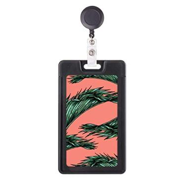 Imagem de Estojo retrátil para cartão de carretel de crachá com folha de flor rosa céu feliz