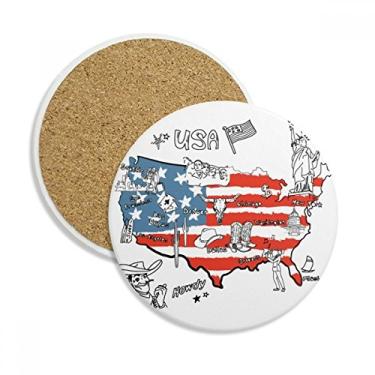 Imagem de Mapa dos Estados Unidos Liberdade Palavra Ilustração Caneca Porta-copos Caneca Proteção de Mesa Pedra Absorvente