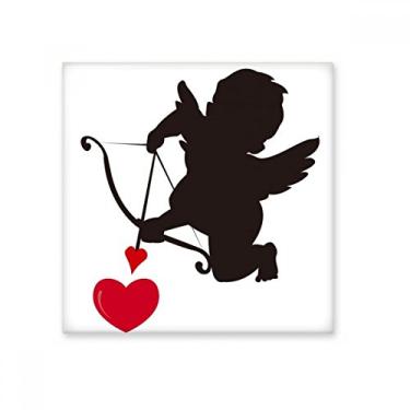 Imagem de Azulejo de cerâmica brilhante com estampa de coração e anjo do Cupido Amor Pedra adornada