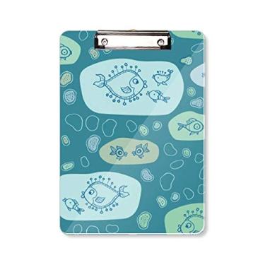 Imagem de Bloco de notas Blue Bubbles Line Desenho abstrato Peixe Prancheta para escrever A4