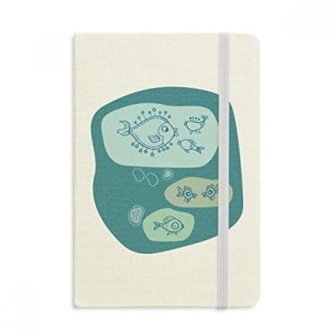 Imagem de Caderno de desenho de linha Blue Bubbles Abstract Fishes Oficial Tecido Rígido Diário Clássico