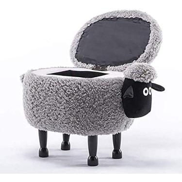 Imagem de Banco de armazenamento de ovelhas para crianças animais otomanas caixa de armazenamento criativa para pés 4 pernas madeira maciça estofada tamanco rosa L64xW37xH46cm-Gray_L64xW37xH46cm Atualizado