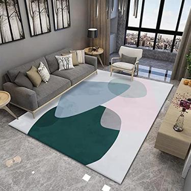 Imagem de jia cool Tapete contemporâneo Boho estilo retrô abstrato para sala de estar, tapetes antiderrapantes para áreas internas/externas, 139 x 200 cm, geométrico-198
