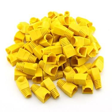 Imagem de Maxmoral Pacote com 100 botas de rede Ethernet CAT5E CAT6 RJ45 para alívio de tensão, Yellow-100 Pack
