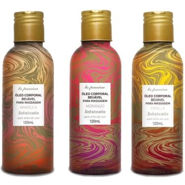Imagem de Kit 3 Oleo De Massagem Beijavel Amarula e Morango e Vanilla