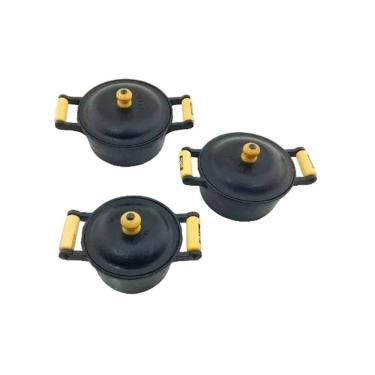 Imagem de Jogo 3 Caçarolas De Ferro Fundido Alça Madeira Tampa Ferro