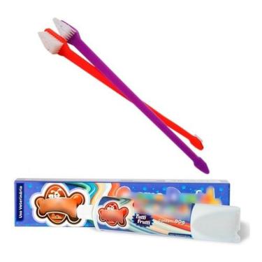 Imagem de Escova Dentes Para Cachorro E Pasta Dental Pet Escova Dupla