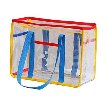 Imagem de Tachiuwa Bolsa de praia transparente com bolso frontal bolsa de armazenamento leve bolsa de ombro bolsa transparente para férias de natação acampamento banho, Azul