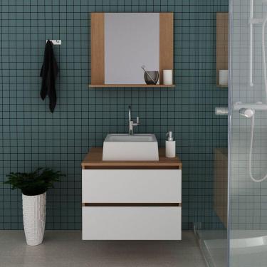 Imagem de Gabinete para Banheiro com Espelheira e Cuba BN3625 Tecnomobili Amêndoa/Branco