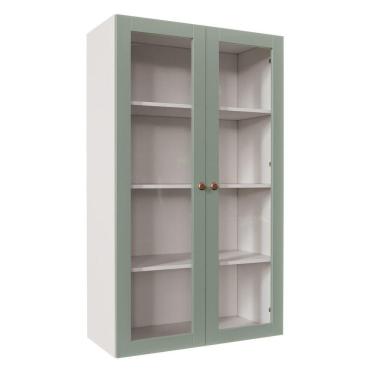 Imagem de Armário Aéreo 2 Portas 135cm com Porta de Vidro Arizona CabeCasa MadeiraMadeira Branco/Menta