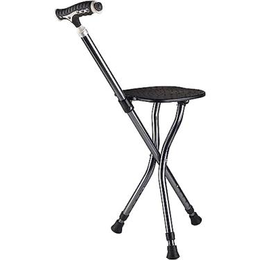 Imagem de Combo de assento de bengala dobrável, banquinho de bengala portátil Assento de cadeira de muleta dobrável prático 3 pernas ajustável em altura resistente pesado bastão de caminhada de alumínio