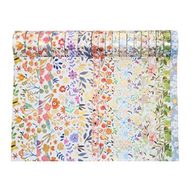 Imagem de CIADAZ Conjunto de fitas de máscara de 18 rolos Washi floral folha de ouro adesiva adesiva de papel decorativo Lindas folhas de flores Etiqueta de padrão de planta para DIY Artes e ofícios Livro de re