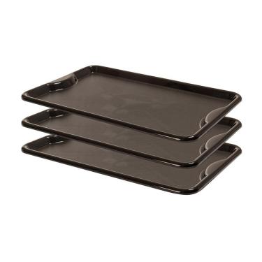 Imagem de Conjunto 3 Bandejas Plásticas Self-Service Refeição 48 x 32,5 x 2 BR-100 Preta - Della...