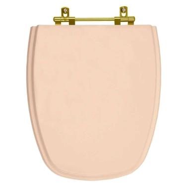 Imagem de Assento Sanitário Poliester Monte Carlo Rosa Floral Ferragem Dourada para Vaso Deca