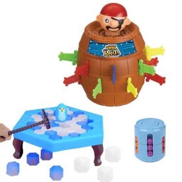 Imagem de Jogos de tabuleiro infantil Barril Pula Pirata ZFT134 Kit Jogo Pinguim Numa Fria Quebra Gelo + Cilindro Latinha Mágica brinquedo educativo criança 5 anos Dia das Crianças Verão