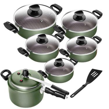 Imagem de Conjunto De Panelas Antiaderente Caçarola Spesso + Panela de Pressão Fecho Externo 6 Peças Patolux