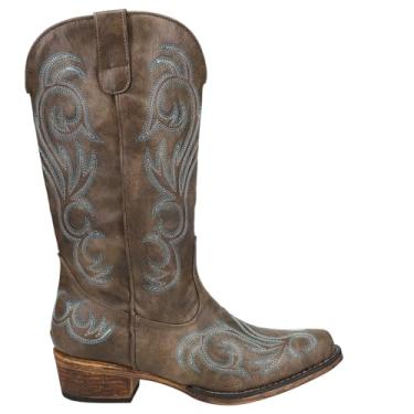 Imagem de Roper Bota feminina Riley Western – cano de 30,5 cm – Botas vintage cowgirl, bico curto, botas caubói para mulheres, sola flexível e palmilha acolchoada, Marrom, 35