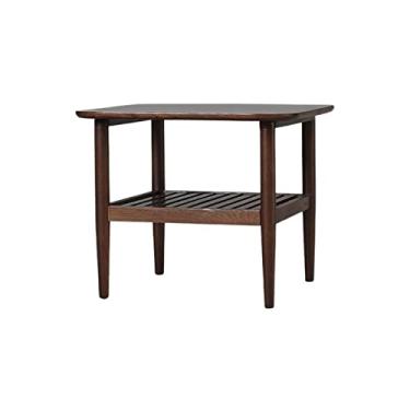 Imagem de Mesa lateral moderna de madeira mesa de centro de camada dupla quadrada sofá armário de canto sala de estar quarto varanda mesa de centro para sala de estar