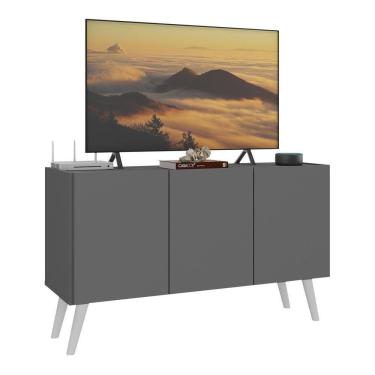 Imagem de Rack Retrô Para Tv Até 32 Polegadas Com 3 Portas Multimóveis Mp1067 Grafite/branco Grafite/branco
