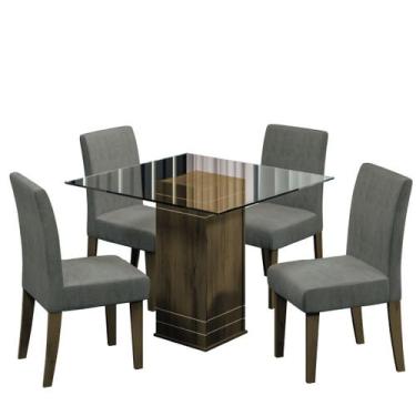 Imagem de Conjunto De Mesa Sala De Jantar Com Tampo De Vidro 1M Onix 4 Cadeiras