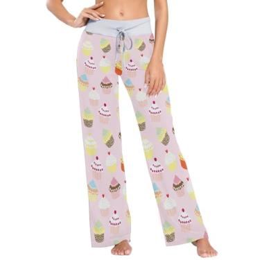 Imagem de KLL Cupcakes Calças de pijama de verão sem costura para mulheres calças de pijama femininas para mulheres PP, Cupcakes sem costura, G