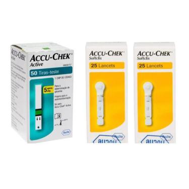 Imagem de 50 Tiras Reagentes Accu Chek Active + 50 Lancetas Softclix - Accu-Chek