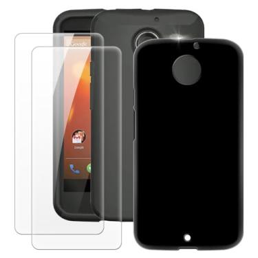 Imagem de MILEGOO Capa para Motorola Moto X+1 XT1907 + 2 peças protetoras de tela de vidro temperado, capa ultrafina de silicone TPU macio à prova de choque para Motorola Moto X2 (5,2 polegadas), preta