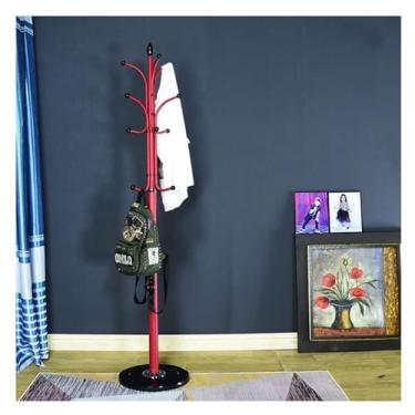 Imagem de Ganchos e Penduradores Rack de casaco de chão moderno ferro casaco rack árvore jaqueta titular cabide base redonda mármore chapéu suporte roupas organização (Color : Red)