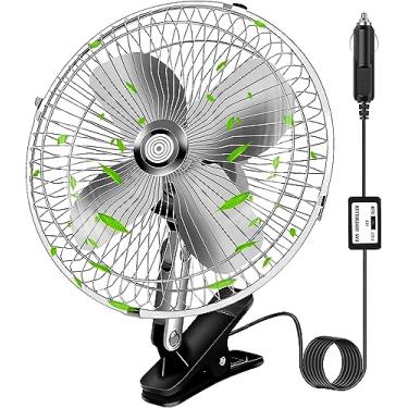 Imagem de Odorless Ventilador de isqueiro prata de 25 cm, ventilador de carrinho de golfe com ajuste de duas velocidades, ventilador de caminhão de rotação de 360 graus, ventilador de 12 volts, perfeito para