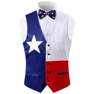 Imagem de Fashonal Colete masculino de 2 peças, colete e gravata borboleta, Bandeira do Texas, Medium